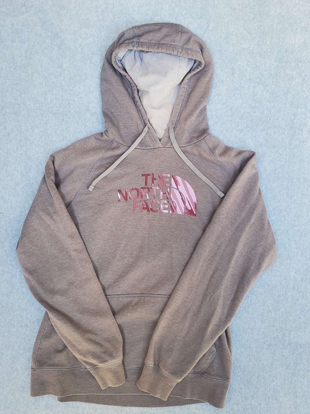 The North Face Women's Hoodie in Taupe with Pink Logo